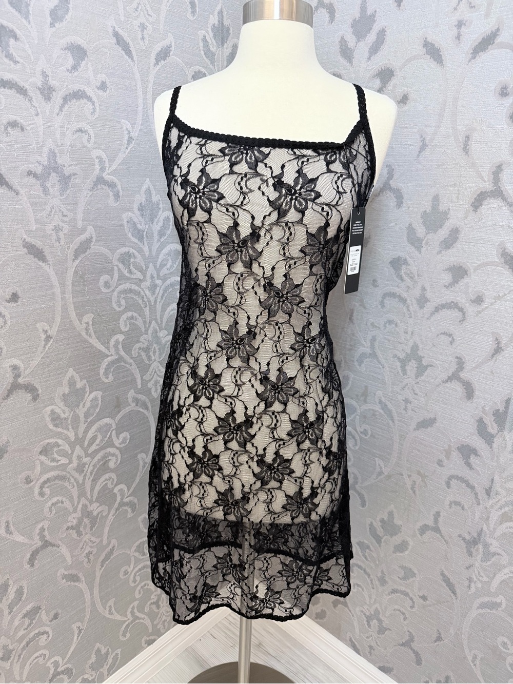 Fashion Nova Black Floral Lace Sheer Chemise
